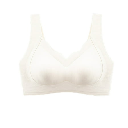 LLYwey No Wire Bra Clearance Sale Ladies  T-shirt Striped Bra Seamless Push-up Bras Women Size Nylon Pullover Bra Style LW-296 White L