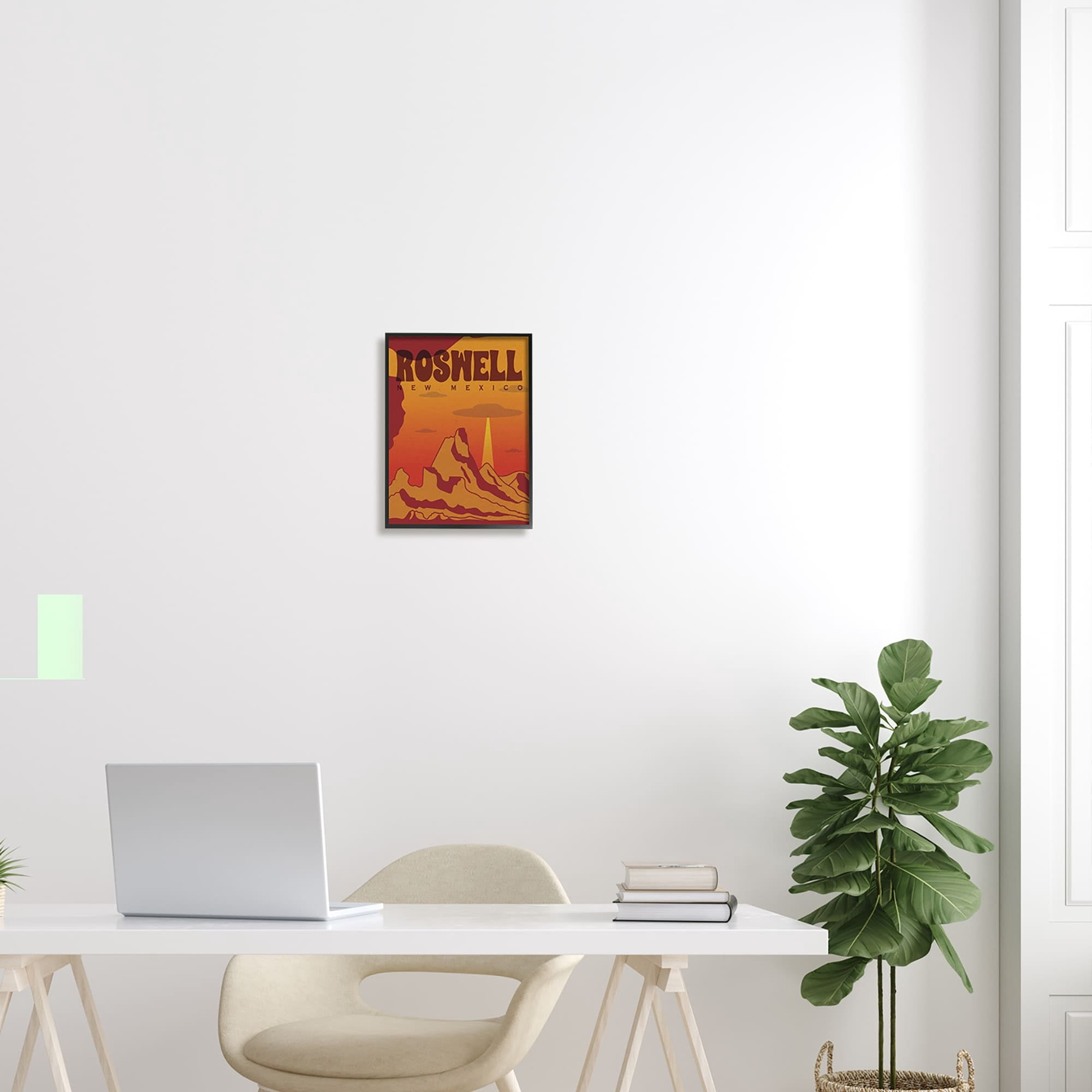 Stupell Industries Roswell New Mexico Desert UFO Travel & Places Painting Gray Framed Art Print Wall Art