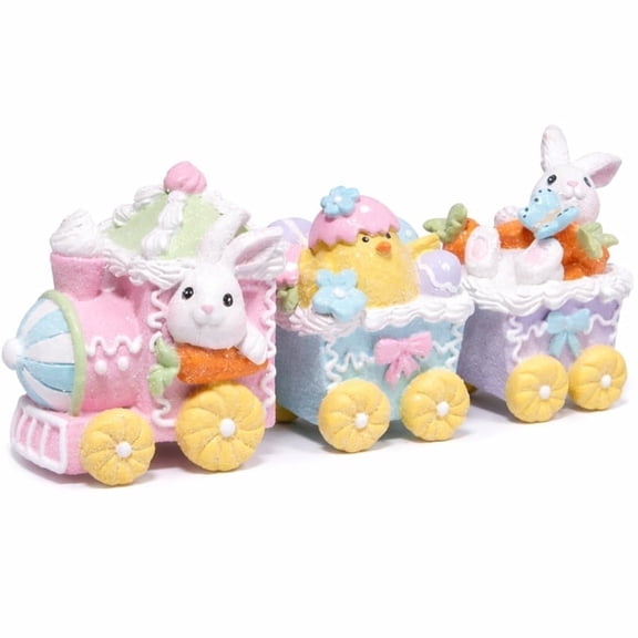Hodao Easter Bunny Train Figurine Set (3-Piece) – Whimsical Indoor Home Decor Ornaments for Bedroom, Living Room Decorations & Festive Gift