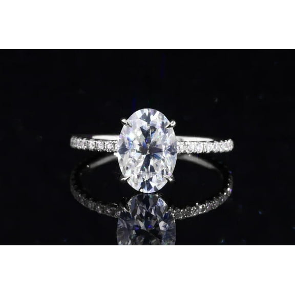 solitaire jewels 2.5CT Oval Moissanite Hidden Halo Engagement Ring For Women, 14K Yellow Gold