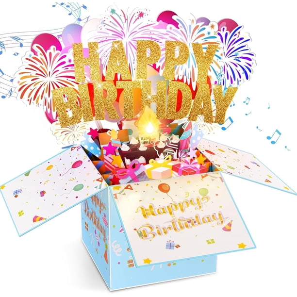 Tarjetas de cumpleaños desplegables Tnvee con luces soplables y música 3D