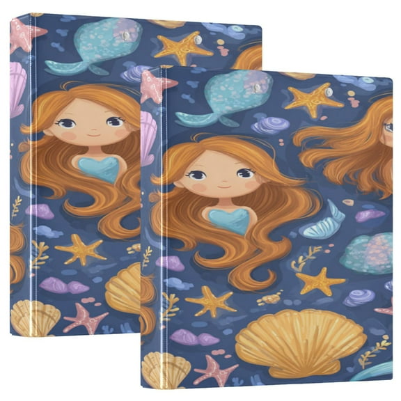 3 Ring Binder 1.5 inch Round Rings with Interior Pockets Binders Organizer Office School 2Pack Shell Girls