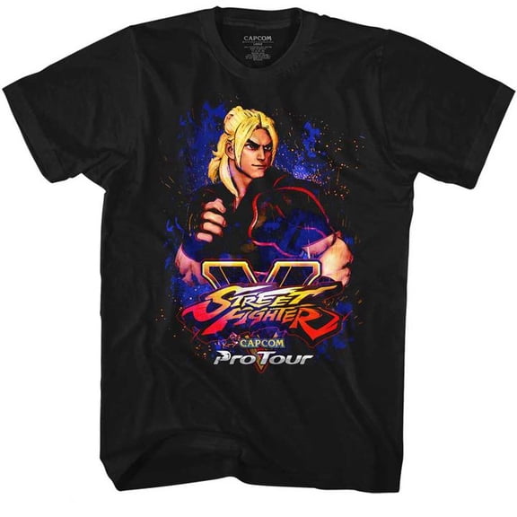 Street Fighter Pro Tour Ken Black Adult T-Shirt 4Xl