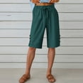 thumbnail image 4 of CheerKidz Women's Linen Blend Bermuda Shorts Summer Elastic Waist Button-Fly Casual Shorts with Pockets Knee-Length Beach Shorts(Green,M), 4 of 7