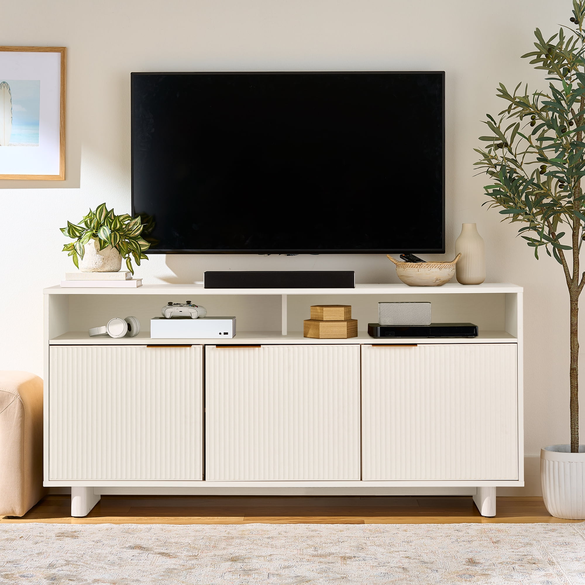 Better Homes & Gardens Lillian Fluted TV Stand for TVs up to 70 in, White Finish