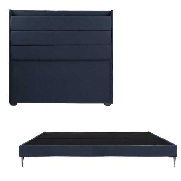 Recámara King Size Trinity Wing Azul Marino con Cabecera + Base Cama Slim