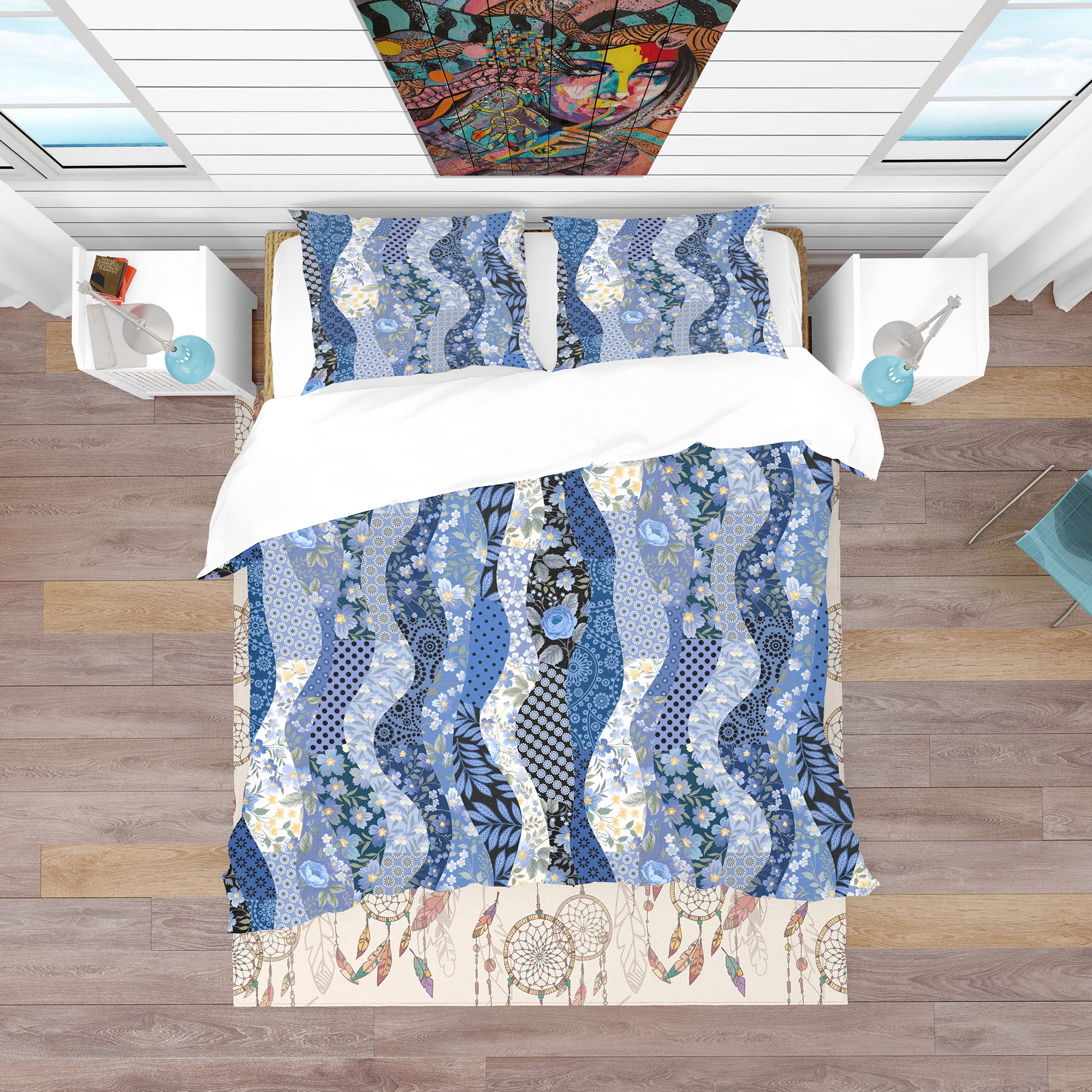 Designart 'Patchwork Pattern with Roses' Patterned Duvet Cover Set
