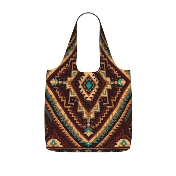 Traditional Tribal Inspired Pattern Foldable Reusable Shopping Bag Large Capacity Tote Handbag Storage Pouch for Travel Work