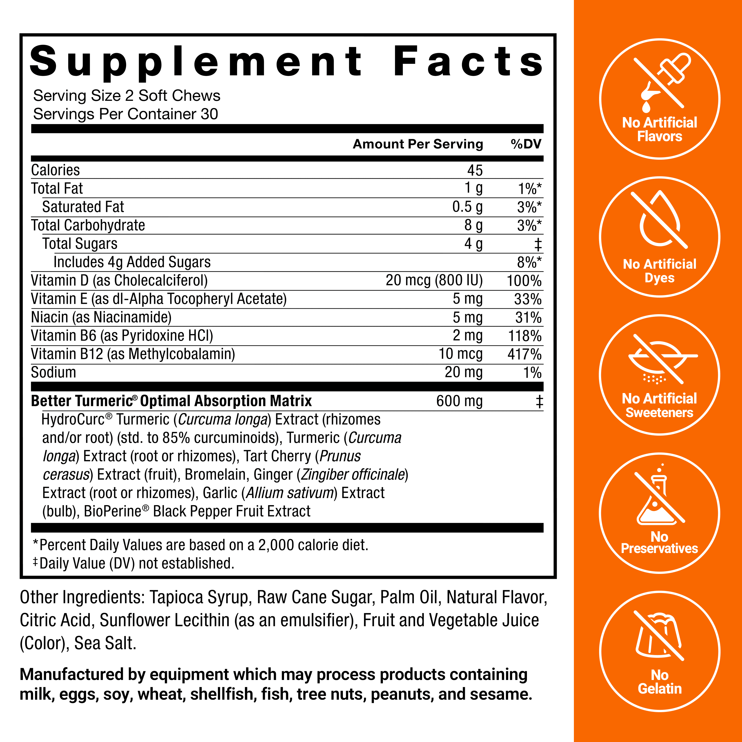 (2 pack) Force Factor Better Turmeric, Turmeric Curcumin Supplement with Ginger for Joint Health & Inflammation Support, Fruit Splash, 60 Soft Chews