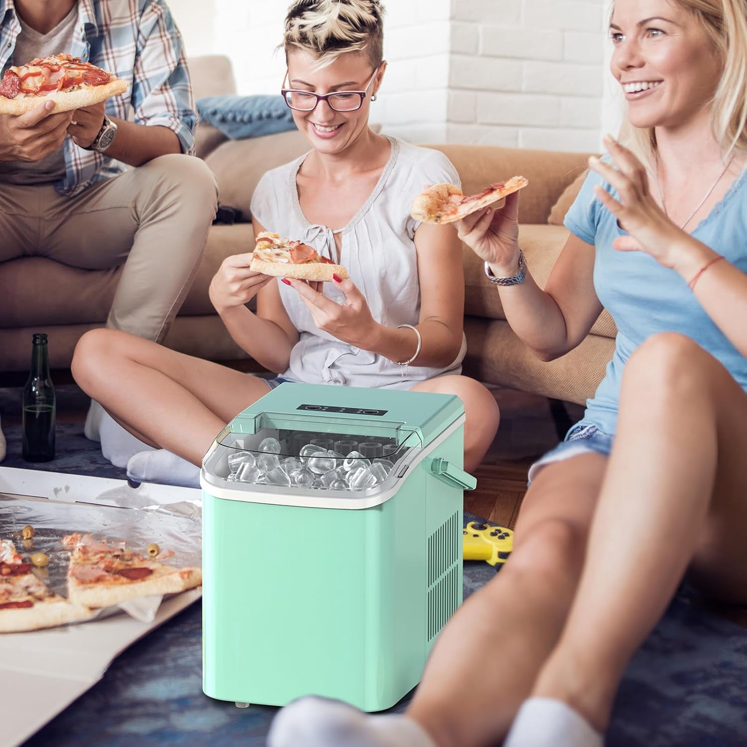 Portable Ice Machine Countertop with Handle, 9 Bullet Ice Cubes in 6 Mins, 26lbs/24Hrs, Auto-Cleaning, Includes Basket and Scoop for Home Kitchen RV Camping