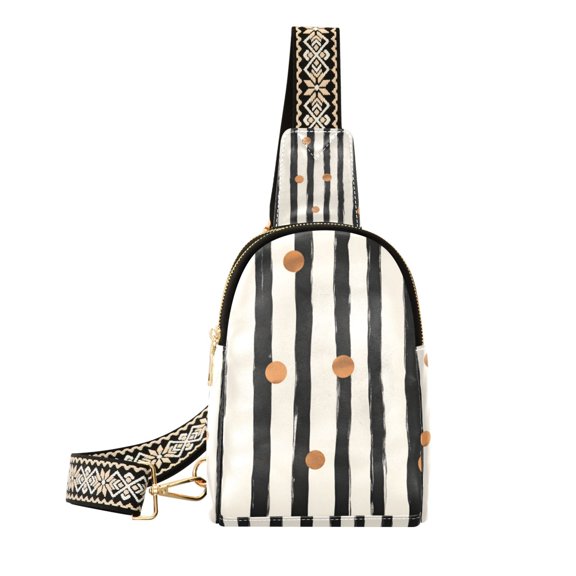 FORMRS Womens Crossbody Sling Bag Travel Daypack Shoulder Chest Backpack, Black Abstract Stripes