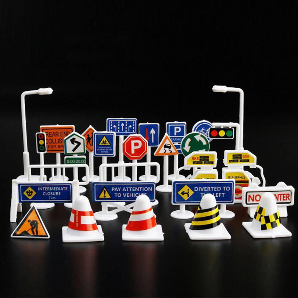 28Pcs Car Toy Accessories Traffic Road Sign Kids Children Play Learn Toys Game 