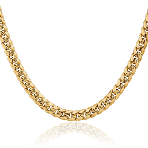 10K Solid Yellow Gold 7.3mm Miami Cuban Curb Link Chain Necklace