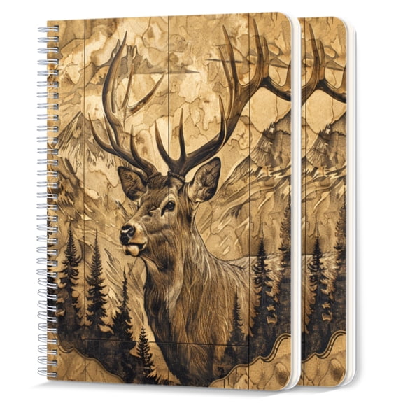Spiral Notebook,College Ruled Journal,8.26" x 5.71" 50 Sheets/100 Pages,2 Pack - Artistic Representation of Elk in The Wilderness