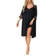 thumbnail image 2 of INSPIRE CHIC Women's Silky Satin Camisole Nightgown and Lace 3/4 Sleeve Robe Set 2 Piece Pajamas M Black, 2 of 6