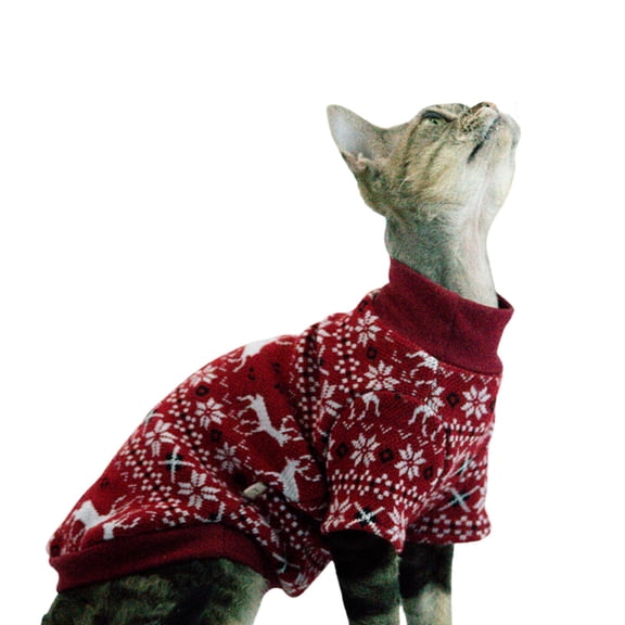 ZZ Cat Festive Sweater Pullover, Classic Soft Warm Christmas Clothes for Hairless Sphynx, Devon & All Indoor Kittens (Geometric,M)
