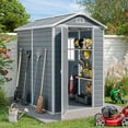 thumbnail image 2 of Lofka 6x4 FT Resin Storage Shed Outdoor with Floor & Lockable Door - Heavy Duty Garden Shed for Backyard, Bike and Tool Storage - Grey, 2 of 10