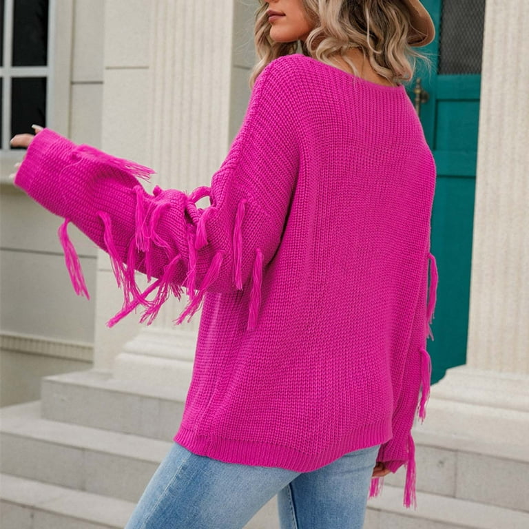 Hot pink fringe sweater deals