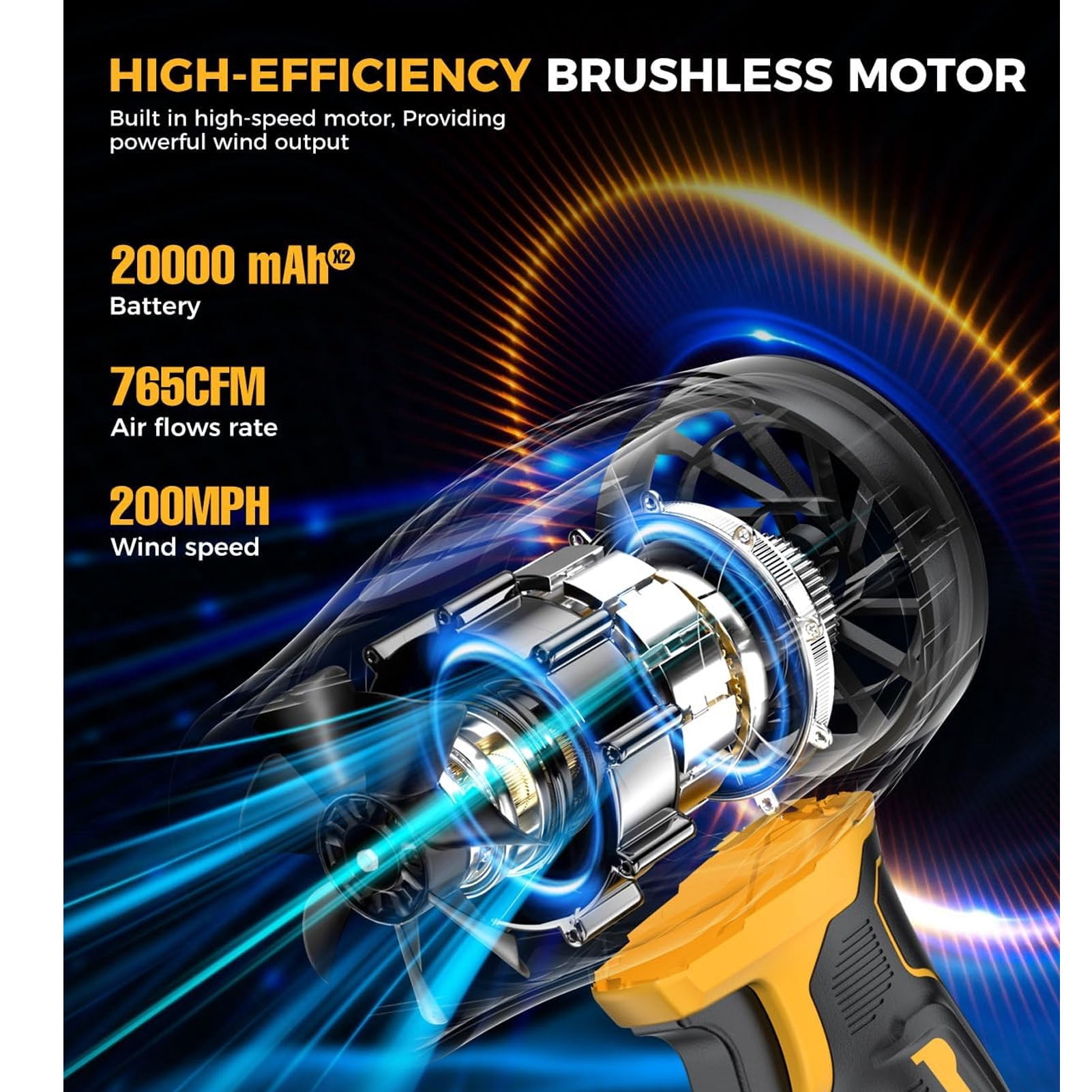M Buder Cordless Leaf Blower with 800000 RPM Motor, Lightweight Handheld Extended Nozzle Design for Patio Cleaning, Car Drying, and Dust Removal (16.9 inches / 43 cm)