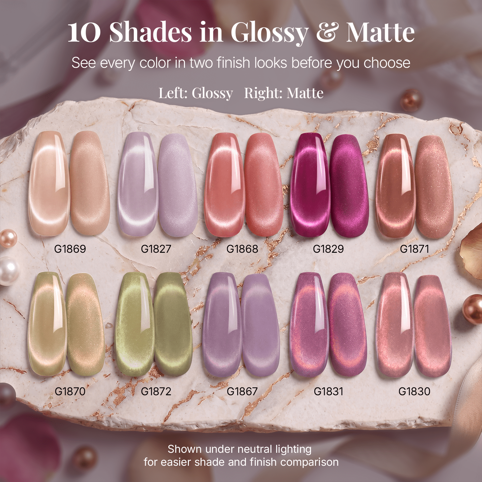 Morovan Gold Glitter Cat Eye Gel Nail Polish Set ,10 Colors with Magnetic Stick for Holiday & Party Nail Art