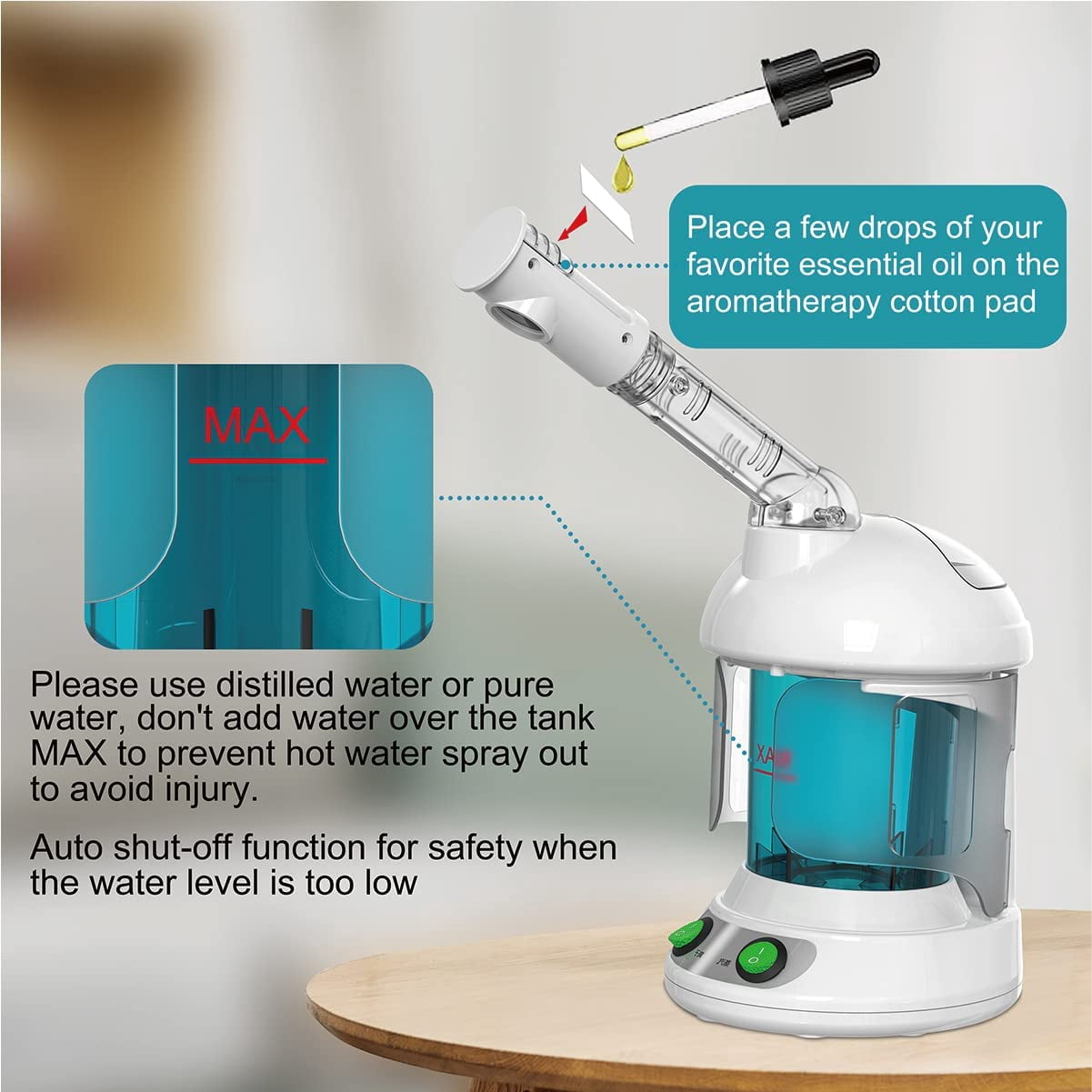 Hinzonek Ionic Facial Steamer, Face Humidifier, Ozone Steamer with 360° Rotatable Arm,Pores Steam Skin Clean Sauna Beauty,Nose&Face Mist Thermal Steamer for Home Facial Sauna Spa