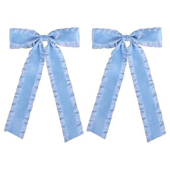 Blue Hair Bow 5.5" Light Large Ruffle for Daily, Dress Decoration 2 Pcs
