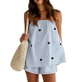 thumbnail image 2 of Womens 2 Piece Outfits Short Sets Strapless Summer Polka Dot Shorts Casual Loose Fit Tank Top Vacation Shorts Matching Sets Blue S, 2 of 5