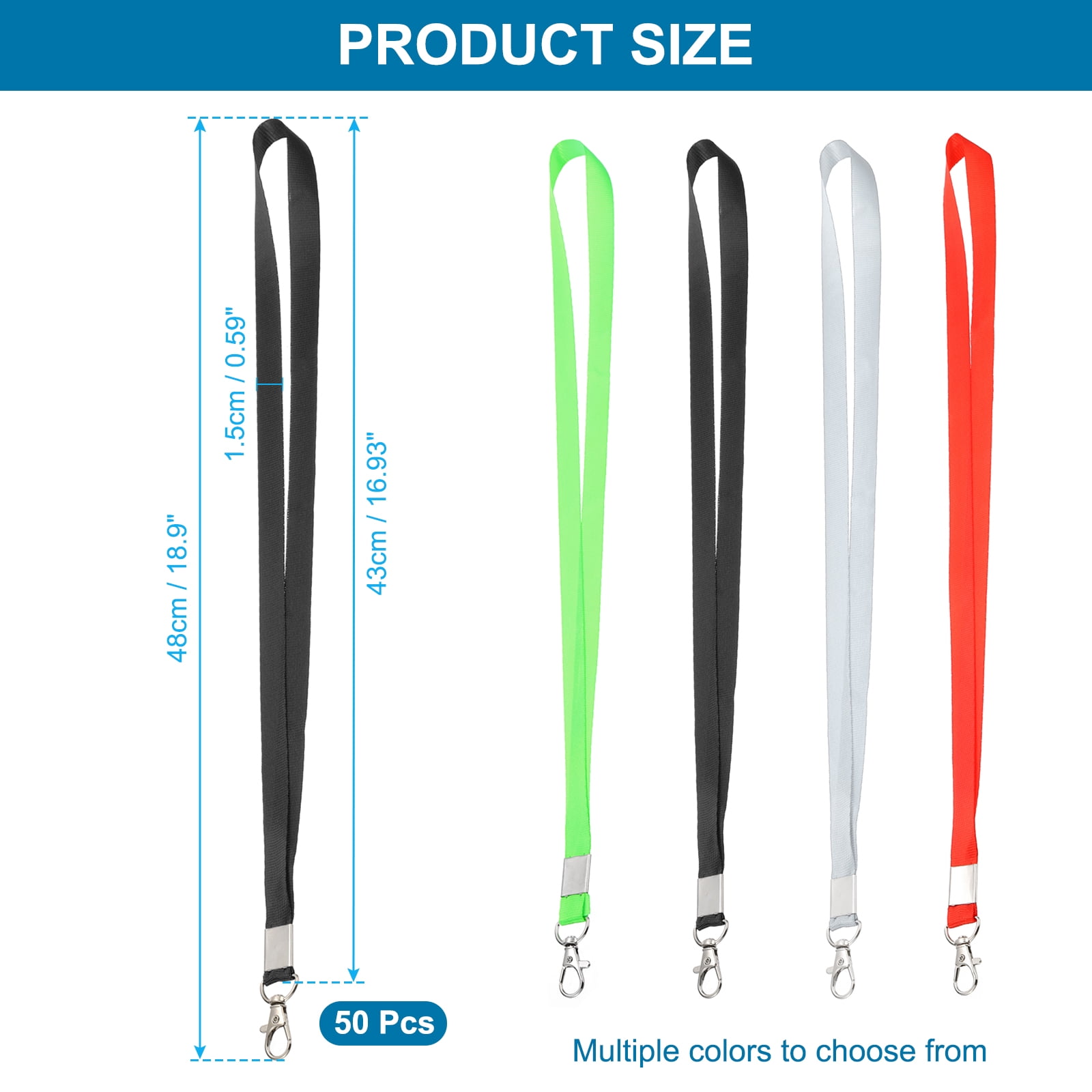 Uxcell 48cm Lanyards Bulk, 50Pcs Teacher Lanyards for ID Badges Keys Badge Lanyard Durable Personalized with Clip for ID Card, Black