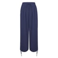 thumbnail image 5 of Arlun Summer Beach Linen Pants Women Lightweight Breathable Solid Color Leisure Trousers with Leg Split Tie Design Ladies Loose Comfort Front Pleated Holiday Bottoms Navy M, 5 of 8