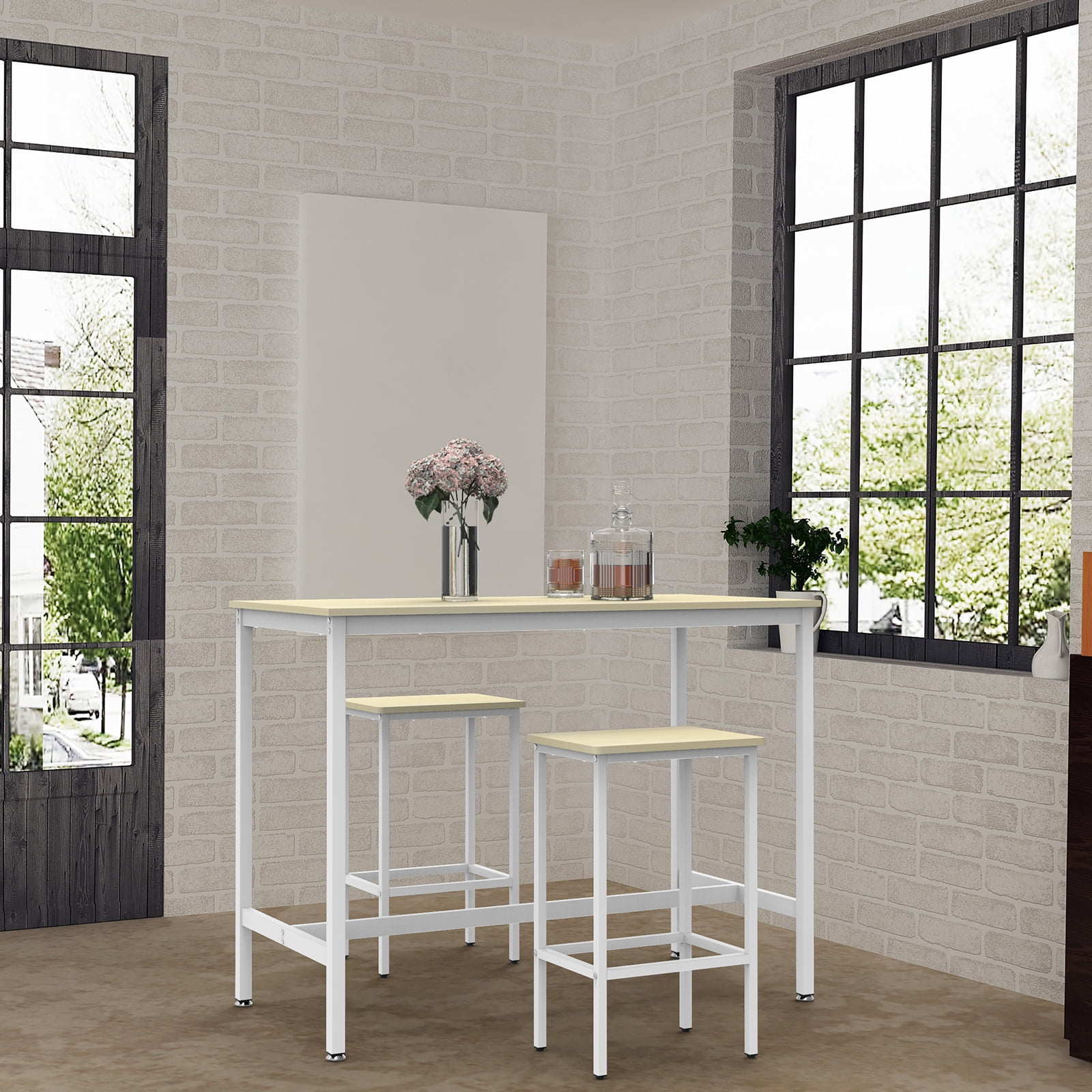 3 Piece Bar Table and 2 Chairs Set Counter Height Dining Set