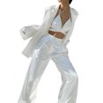 thumbnail image 2 of Sunloudy Trajes de color sólido para mujer, tops de sostén con cuello halter amarrado, abrigo de traje con cinturón de solapa de manga larga, pantalones de pierna recta Sunloudy moda, 2 of 8
