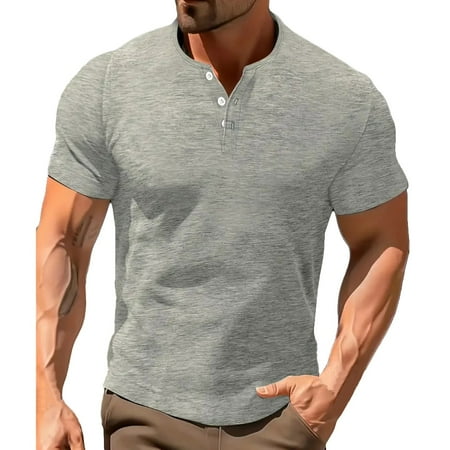 XuJwPNcy Mens Henley Shirts Short Sleeve Casual T-Shirts Slim Fit Muscle Tshirts Basic Solid Color Button Tee Shirts