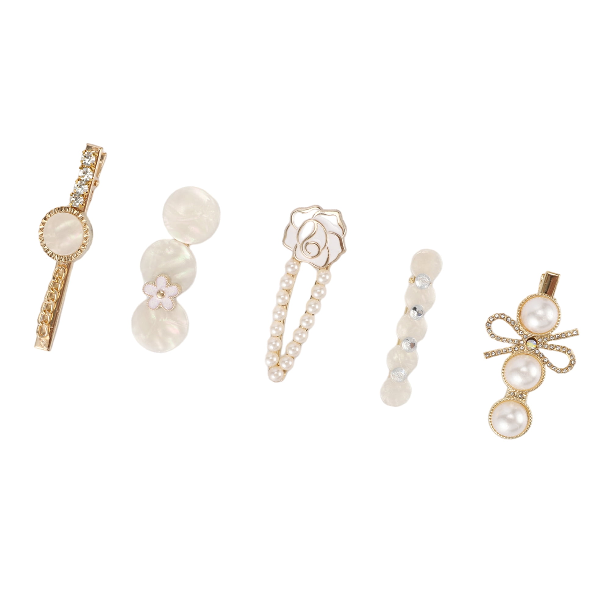 Unique Bargains 5Pcs Fashion Grace Flowers Hair Clips Hairdo Clip Gold Tone White