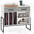 thumbnail image 2 of Costway Grand Meuble pour Tourne-Disque avec Station de Recharge, 2 Tiroirs en Tissu, Tablette Réglable Blanc, 2 of 10