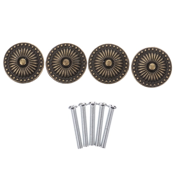 OUNONA Set of 4 Vintage Round Drawer Knobs with Antique Bronze Finish Alloy Pull Handles for Cabinets and Cupboards