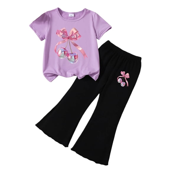 PEASKJP Girl Summer Short Sets Girls Summer T Shirt and Shorts Set with Side Pockets,Size 4-5 Years