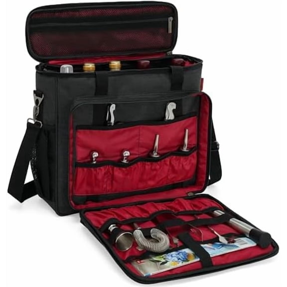 Bartender Bag, Bartender Kit Travel Bag for Cocktail Shaker Set, Portable Carrying Case with Compartments for Wine Bottles, for Travel Home Indoor Outdoor Party(Bag Without Tools)