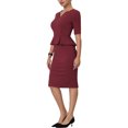 thumbnail image 4 of Unique Bargains Robe Fourreau Femme Col en V Travail Peplum Robe Crayon Rouge S, 4 of 5