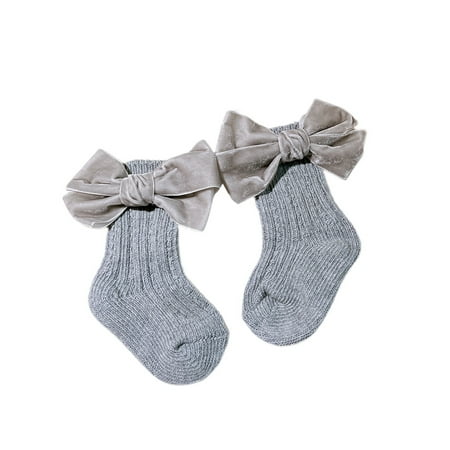 

Genuiskids Toddler Baby Girls Bowknot Socks Anti-Slip Ribbed Knit Cotton Medium Tube Socks Warmers 0-5T
