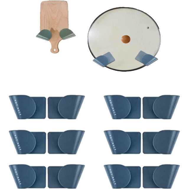 Torubia 6 Pairs Of Wall Mount Pot Lid Organizer Kitchen Wall Mounted Storage Rack (Blue )