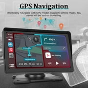 Podofo 7 Inch Protable Apple Carplay Car Screen, Wireless Android Auto Dash Mount, Car GPS Navigation System with Mirror Link/Bluetooth/FM Transmitter/USB + 12LED Backup Camera