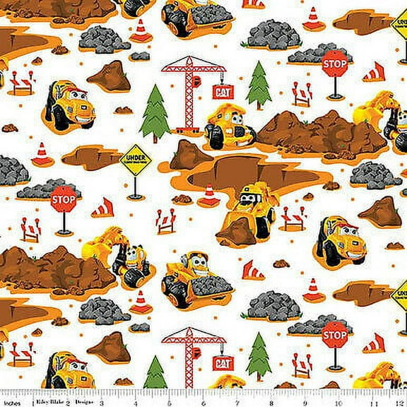 Buildin Crew Main  CAT Buildin Crew Cotton Fabric by Riley Blake Designs