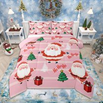 Homewish Merry Christmas Theme Queen Comforter Set for Kids, Cartoon Santa Claus Bedding Sets, Christmas Tree Bedding Comforter Set, Lightweight Room Decor