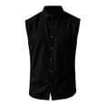thumbnail image 5 of DwelliawoMen's Sleeveless Button Down Beach Shirts Cotton and Linen Plain Color Lapel Collar Tank Tops with Pocket Summer Casual ShirtBlack2xL, 5 of 5