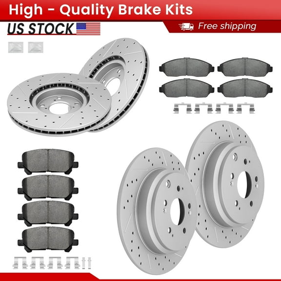 ACB ZONE Front Rear Brake Kits for Honda Pilot 2009-2015 Acura MDX 2007-2013 ZDX 2010-2013, Drilled Slotted Disc Brake Rotors and Ceramic Brake Pads