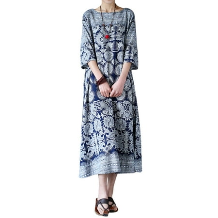 - Womens Half Sleeve Loose Random Floral Side Pockets Maxi Long Dresses