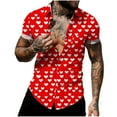 thumbnail image 4 of Yteetum Valentines Day Shirts for Men Oversized Valentine's Day Print Lapel Button Down T Shirts Top Mens Casual Turndown Collar Loose Comfy Summer Short Sleeve Button Blouse Hawaiian Beach Shirt, 4 of 6