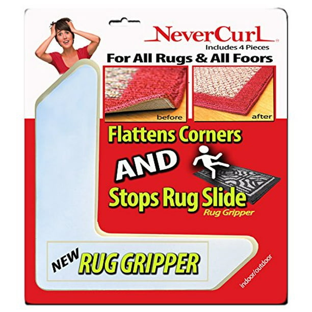 Rug Gripper with NeverCurl Instantly Flattens Rug Corners AND Stops