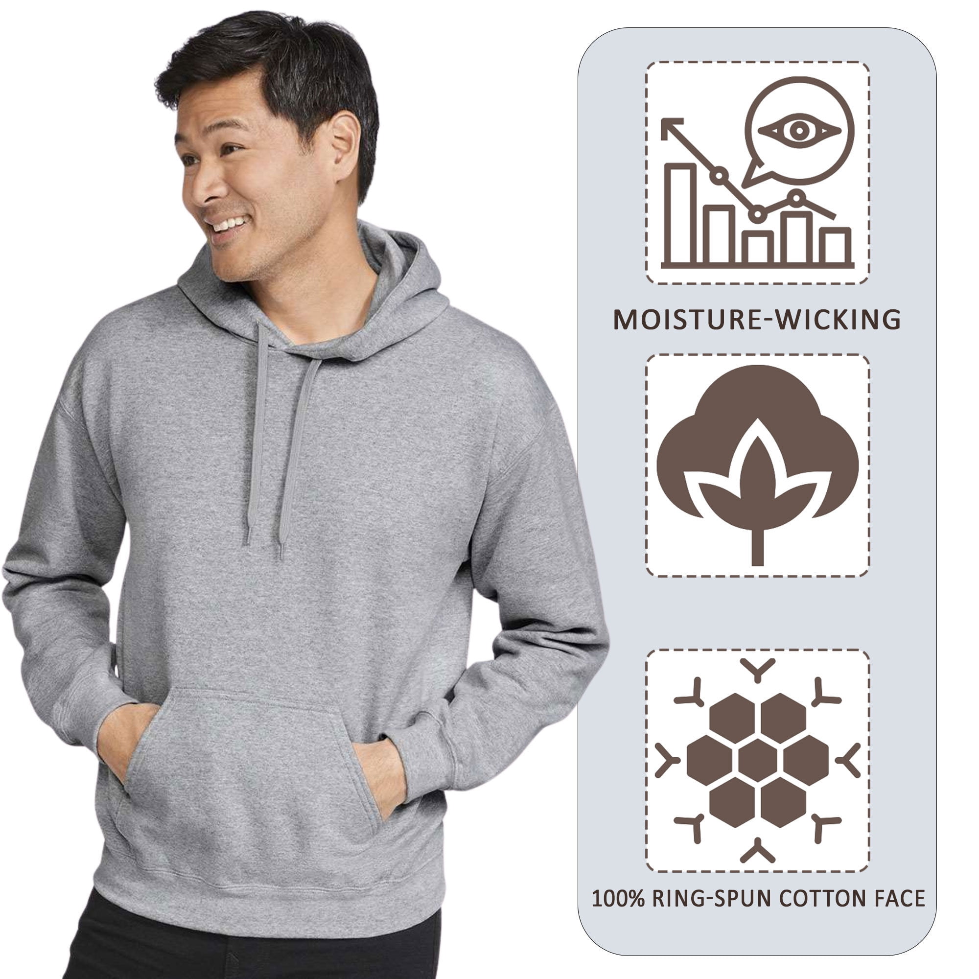 Gildan Unisex Softstyle Hooded Sweatshirt, 80/20 Cotton/Polyester Winter Long Sleeve Fleece Hoodies (Black, L)