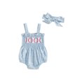 thumbnail image 1 of SUNSIOM Baby Girls Rompers Baseball Embroidery Sleeveless Infant Bodysuits Jumpsuits with Headband, 1 of 7